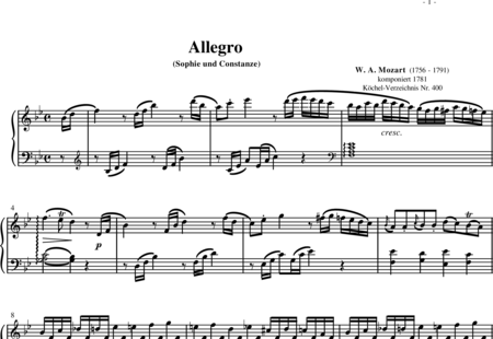 Mozart, Wolfgang Amadeus: Allegro (Sophie und Konstanze) - Klavier:0