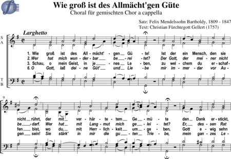 Mendelssohn Bartholdy, Felix: Wie groß ist des Allmächt'gen Güte (Choral) - Chor>SATB:0