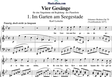 Brahms, Johannes: Vier Gesänge: No. 1 - Im Garten am Seegestade - Solo>alt+Piano:0