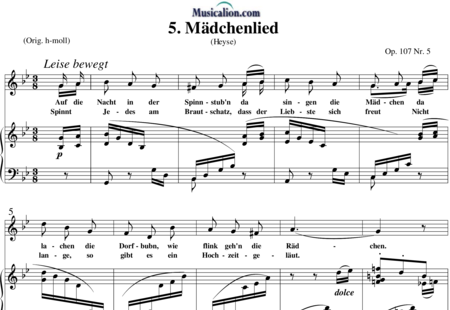 Brahms, Johannes: Fünf Lieder: No. 5 - Mädchenlied - Solo>alt+Piano:0
