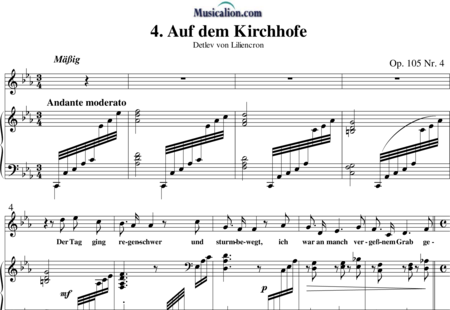 Brahms, Johannes: Fünf Lieder: No. 4 - Auf dem Kirchhofe - Solo>ten+Piano:0