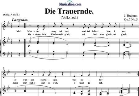 Brahms, Johannes: Die Trauernde. - Solo>alto+Piano:0