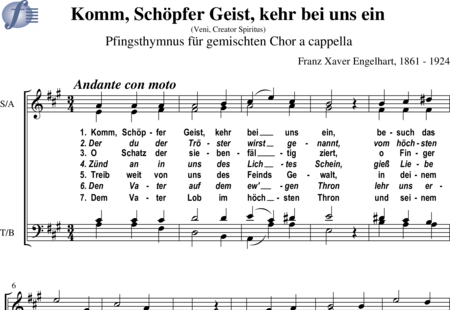 Engelhardt, Franz Xaver: Komm, Schöpfer Geist, kehr bei uns ein (Pfingsthymnus) - Choir>SATB:0