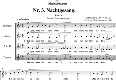 Loewe, Carl
: Nr. 3. Nachtgesang - Coro>SAAT:0
