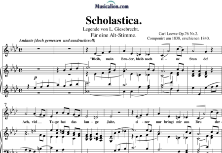Loewe, Carl: Scholastica - Solo>Alt+Chor>SATB+Kl:0