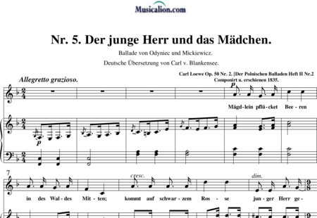 Loewe, Carl: Der junge Herr und das Mädchen - Solo>Sop+Klavier:0