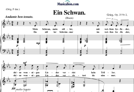 Grieg, Edvard Hagerup: Ein Schwan - Solo>sop+Piano:0