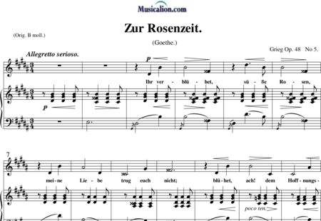Grieg, Edvard Hagerup: Zur Rosenzeit - Solo>alt+Piano:0