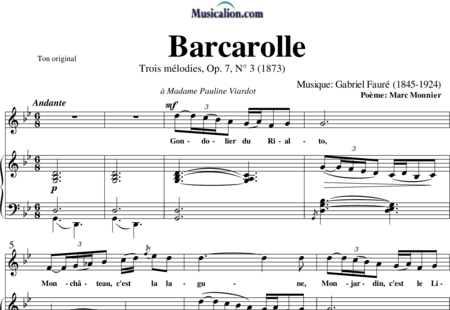 Fauré, Gabriel
: Barcarola - Solo>sop+Piano:0