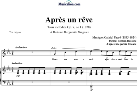 Apres Un Reve Op 7 No 1 Gabriel Faure Sheet Music To Download