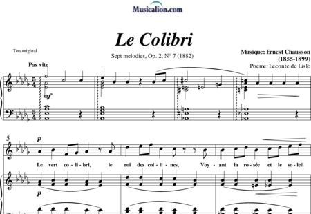 Chausson, Ernest: Le Colibri - Solo>Sop+Klavier:0