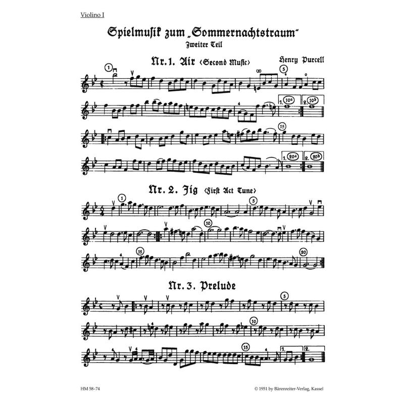 Spielmusik zum Sommernachtstraum für Streicher (statt Viola auch Violine III) und Basso continuo/ Bläser ad lib. 