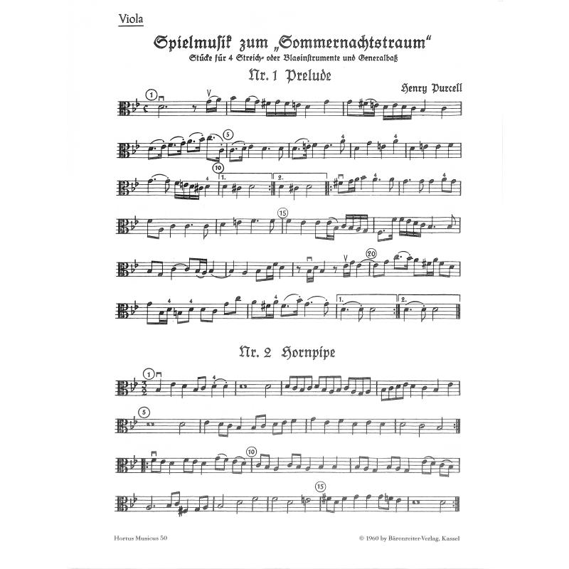 Spielmusik zum Sommernachtstraum für Streicher (statt Viola auch Violine III) und Basso continuo/ Bläser ad lib 